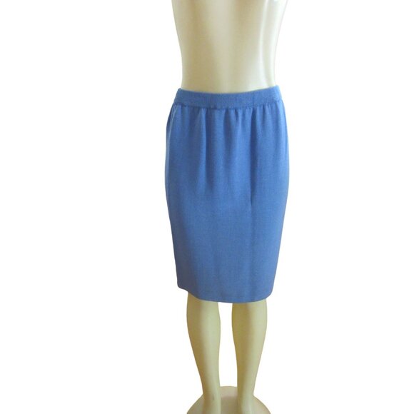 Vtg. St John Marie Gray Evening Blue Knit Skirt Suit w Rhinestones, Sz 4 & 6 - Picture 7 of 12